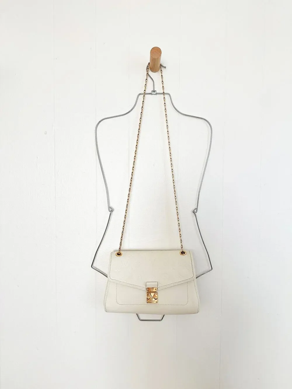 Louis Vuitton Monogram Empreinte Saint Germain PM Chain Flap Bag Dune Cream